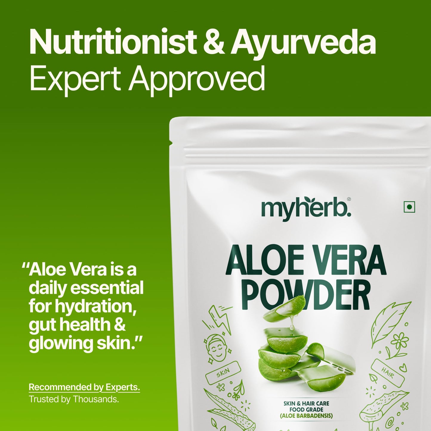 MYHERB 100% Pure Natural Organic Aloevera Powder (Aaloe Barbadensis) || 227 Gm/0.5 Lbs || Natural Skin Moisturizer || Eco Friendly || For Face, Skin,Hair Care & Food Grade -For Man And Women