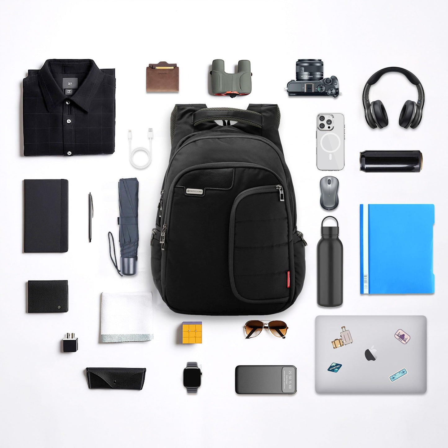 HARISSONS Vervo 40L Waterproof Laptop Backpack for Men & Women | Fits 15.6" Laptop with Sternum Strap, Quick Access Pocket, Detachable Key Holder, Organized Compartments & Raincover (Black)
