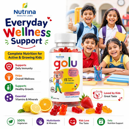 Nutrina Health Labs Golu Multivitamins And Minerals Gummy For Kids 5 to 13 years, Supports Child Growth And Development, Boosts Energy Level, 30 Gummies (Pack of 1)