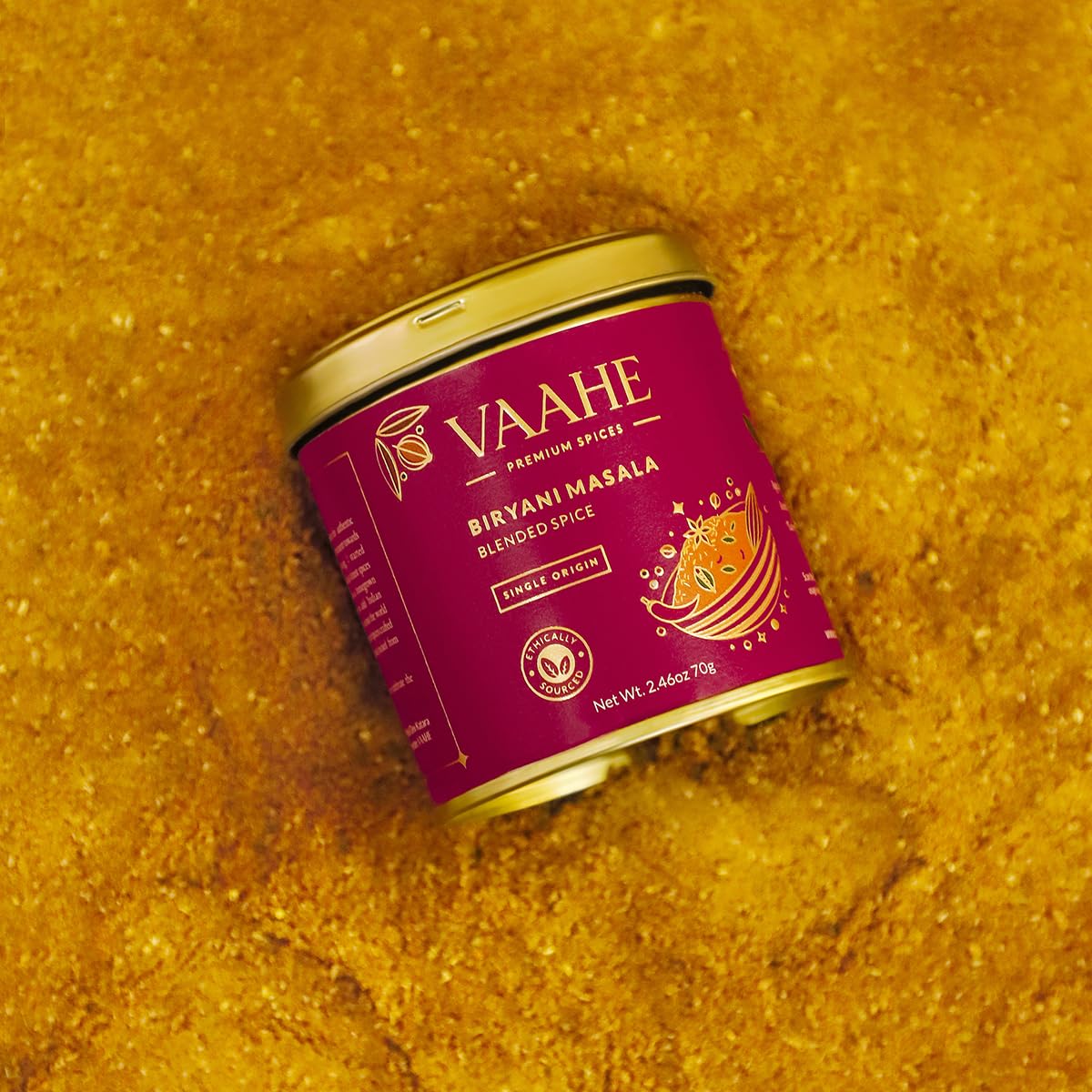 VAAHE Premium Biryani Masala | 17+ Natural Spices | Freshly Ground and Packed | 100% Pure and Natural | Single Origin | Premium Tin Box (70 gm)