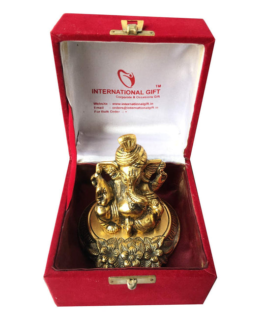 Golden Plated Pagdi Ganesh God Idol Statue Oxidized Finish with Velvet Box Packi