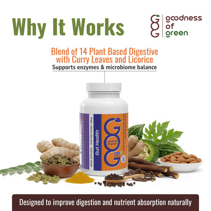Goodness of Green Gut Health Capsules, 14 Powerful Herbs, Supports Smooth Digestion, Reduces Gas & Bloating, Improves Nutrient Absorption, and Strengthens Gut Immunity, 30 Veg Capsules