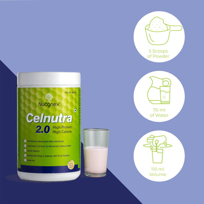 Nucgnex Celnutra 2.0 Advanced Recovery Nutrition Powder | High-Calorie Nutritional Drink for Faster Recovery | High Protein with MCT | With Probiotics | 400g