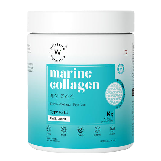 Wellbeing Nutrition Pure Korean Marine Collagen Supplements for Women & Men, 200g | Hydrolyzed Collagen Powder and Amino Acids | Supports Healthy Skin, Hair, Nails, Bone & Joint | Unflavored