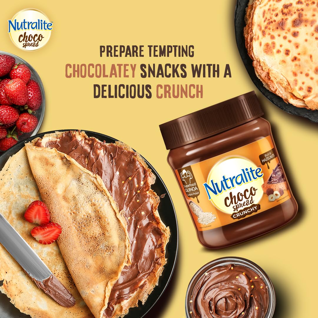 Nutralite Choco Spread Crunchy 275g| With Protein-Rich Quinoa | Premium Chocolate and Real Hazelnuts | Tasty and Healthy Chocolate Spread | For Tasty & Healthy Breakfast | Use as Dip or Spread