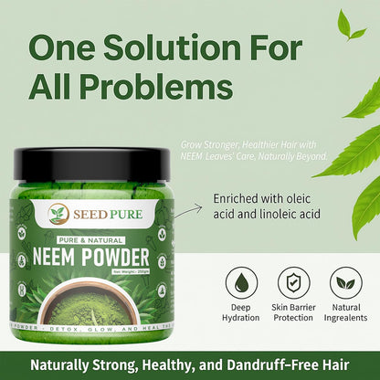 Seedpure Organic Neem Powder 250g | Pure Neem Leaf Powder for Skin, Hair, Immunity & Detox | Herbal Supplement for Acne, Oral Care & Wellness | No Additives or Preservatives