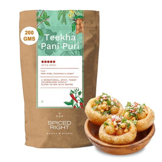 Spiced Right Teekha Pani Puri Masala Powder: Elevate Your Golgappa Experience with an Authentic Instant Mix of Natural Indian Spices | Best Pani Puri Masala Powder | 200g