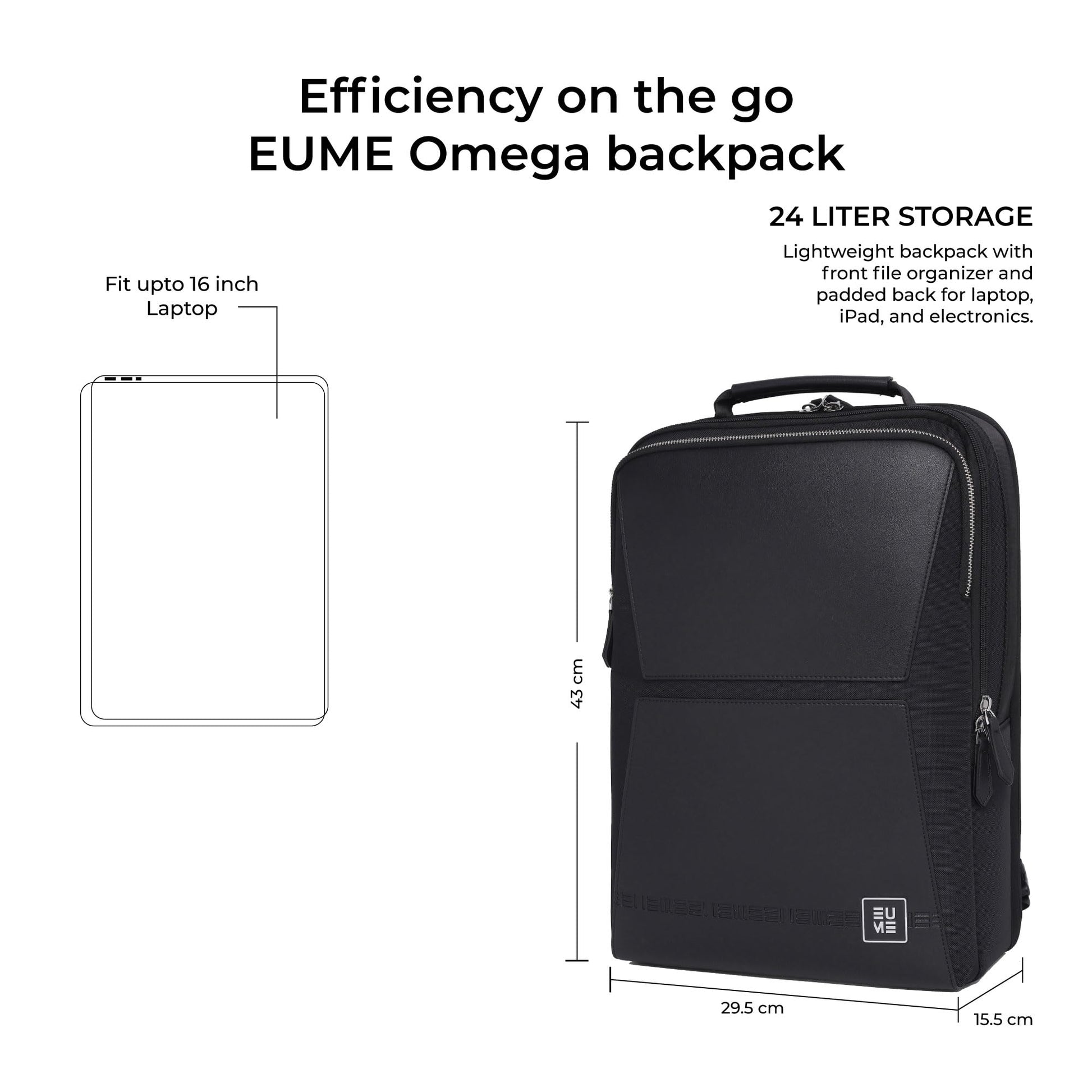 EUME Omega 24L Backpack Bag For Man, Charcoal Black | 3 Large Compartme- image 8