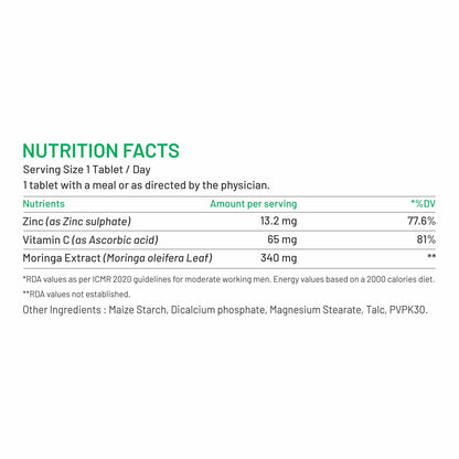 Bliss Welness Immunity Booster Skin Glow | Vitamin C + Zinc Citrate + Moringa Extract | Immune Boost Antioxidant Supplement - 120 Veg Tablets