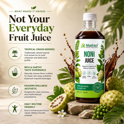 Madren Healthcare Ayurvedic Noni Juice 750ml | Rich in Antioxidants for Immunity & Energy Support | Natural Detox Juice | Supports Overall Wellness & Vitality | No Added Sugar | Daily Health Supplement for Men & Women