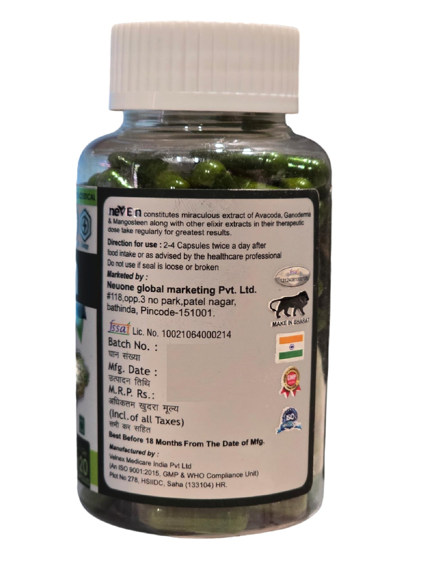 NeuOne Neven Dietary supplement an Ayurvedic properietary medicine power of18 ingredients 120 capsules