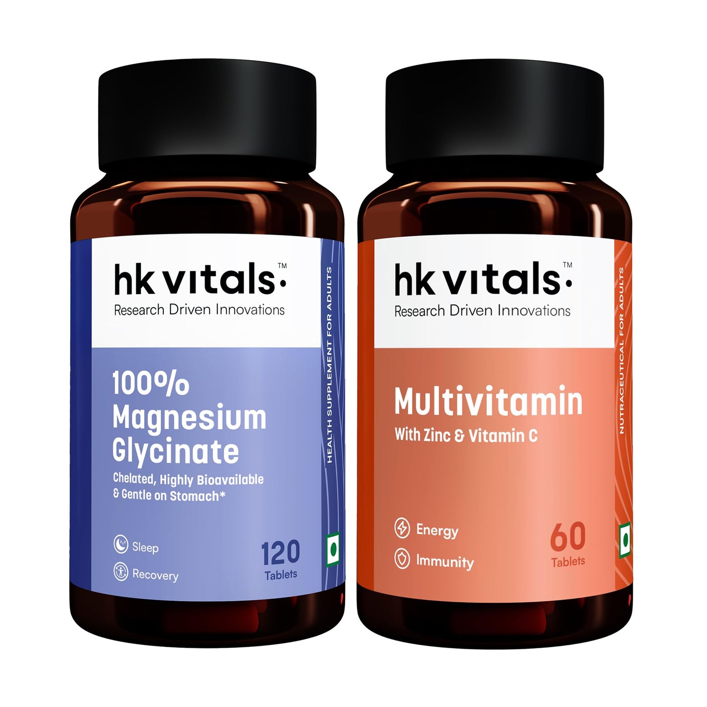 hk vitals 100% Magnesium Glycinate (1880mg) 120 Tablets | For Better Sleep Quality & Muscle Recovery with Multivitamin (60 Tablets)