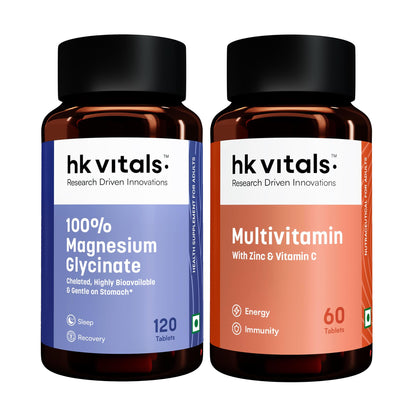 hk vitals 100% Magnesium Glycinate (1880mg) 120 Tablets | For Better Sleep Quality & Muscle Recovery with Multivitamin (60 Tablets)