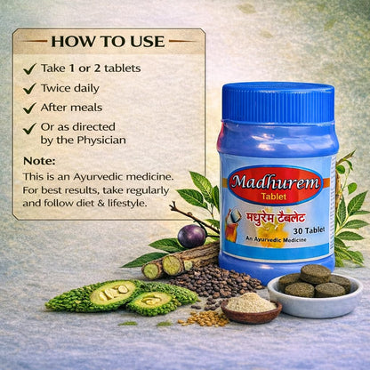 Madhurem 100% Ayurvedic Tablet for Diabetes Care, 500mg, Pack of 2