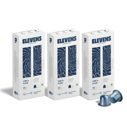 ELEVENS COFFEE | Vibe & Flow | Specialty Coffee Capsules | 100% Arabica | Dark Roast | Intensity 10 | Compatible with Nespresso (33 Count (Pack of 3))