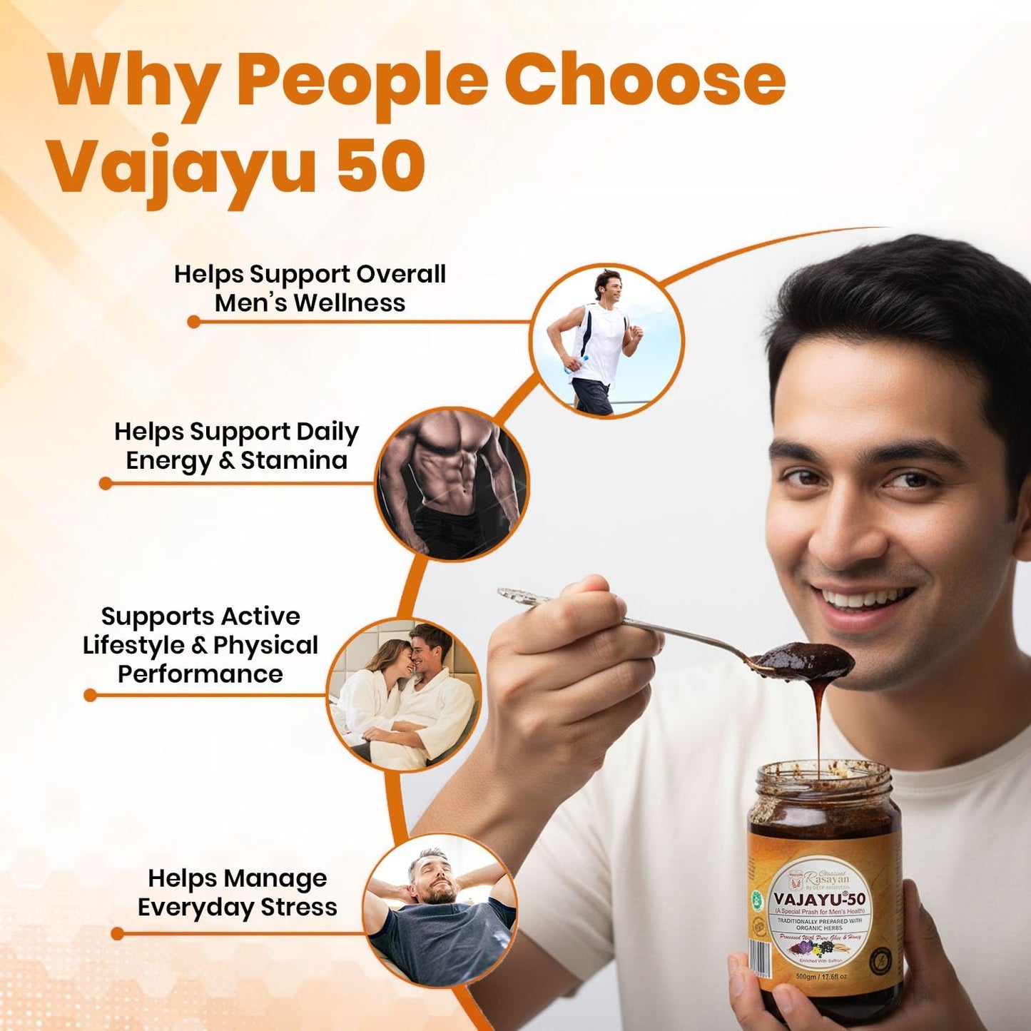 Vajayu 50 Prash for Men | Ayurvedic Herbal Vitality & Energy Supplement | With Ashwagandha, Safed Musli, Shilajit, Gokshura | Supports Stamina, Strength & Wellness | 500g