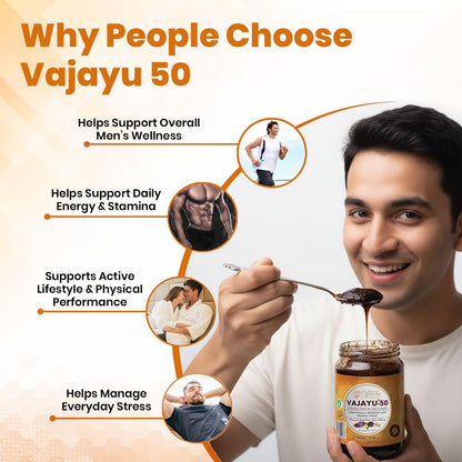 Vajayu 50 Prash for Men | Ayurvedic Herbal Vitality & Energy Supplement | With Ashwagandha, Safed Musli, Shilajit, Gokshura | Supports Stamina, Strength & Wellness | 500g