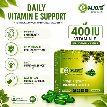 Curemavens Vitamin E 400 IU Softgel Capsules | Vitamin E Supplement for Daily Wellness | Easy-to-Consume Softgels | Nutraceutical Supplement | 30 Softgel Capsules