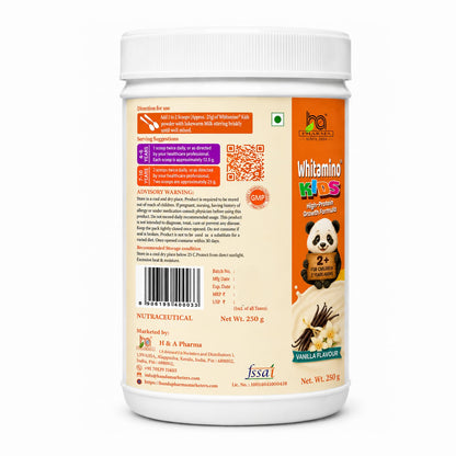 Whitamino, kids protein powder (2-10 Years) – High-Protein Nutritional Drink for Children with 12.5g Protein, 26 Vitamins & Minerals – Vanilla Flavor, 250g