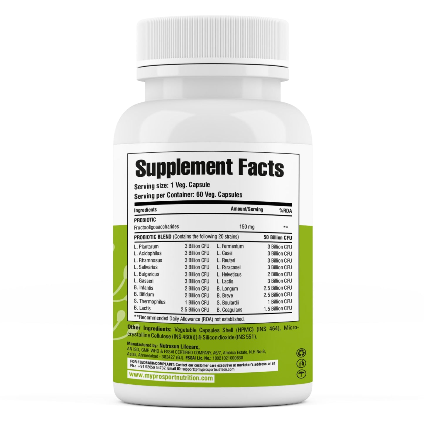Mypro Sport Nutrition Probiotics Supplement 30 Billion FC Multi Strain Formula For Daily Probiotic Support Improves GI Immunity Helps To Maintain Healthy Digestive System For Men & Women 60-Capsules