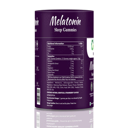 Ventin Organics Itinoin Melatonin 5mg Sleep Gummies | 30N | No Added Sugar | Enhanced with Ashwagandha, Chamomile, Passion Flower & Valerian Root Extract | Sound Sleep & Relaxation Strawberry Flavour