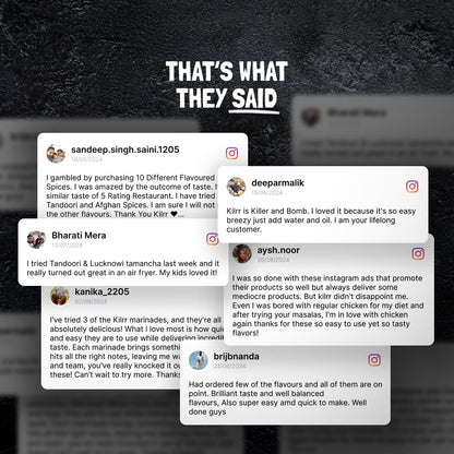 KILRR Chicken Marination Masala Variety Pack of 10 (Marinates 250g Chicken per Pack) | 1- Min Killer Marinade for Tikka, Tandoori Chicken | 100% Natural | No Preservatives | Just Add Water & Oil | Killer Gang