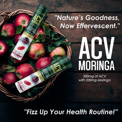 Vitaminnica ACV Moringa Effervescent Tablets | Mix combo pack of - Green Apple, Orange, Mixberry Flavor- 500mg | Natural Energy & Immunity Booster with Antioxidants to Control Cravings (Pack of 3)