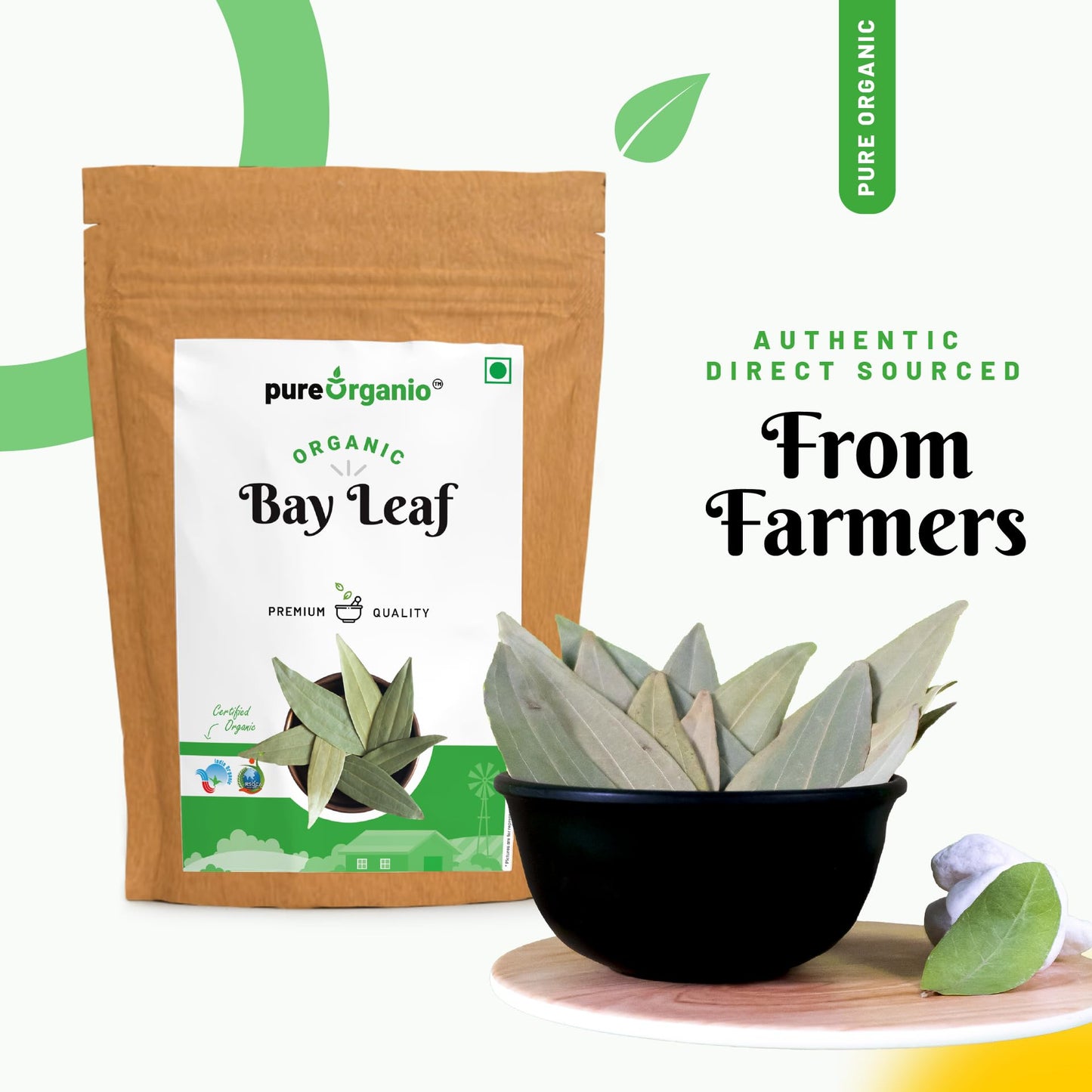 Pure Organio Organic Bay Leaf Whole Tej Patta Dried bay leaves Indian Spices (100 Gm)