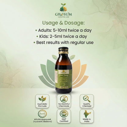 Grosum Liver Syrup – With 17 Ayurvedic Herbs like Rohitaka, Punarnava, Guduchi & Amla, 200ml