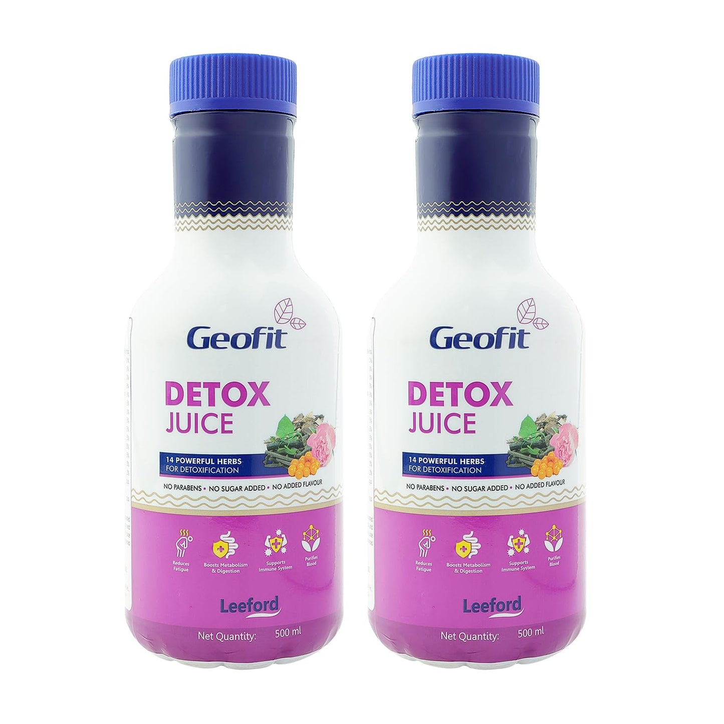 Geofit Detox Juice 500ml to Boost Metabolism & Digestion | Detoxifies Body, Purifies Blood & Reduces Fatigue | 14 Ayurvedic Herbs for Natural Cleanse | Weight Loss & Boost Energy Levels - Pack of 2