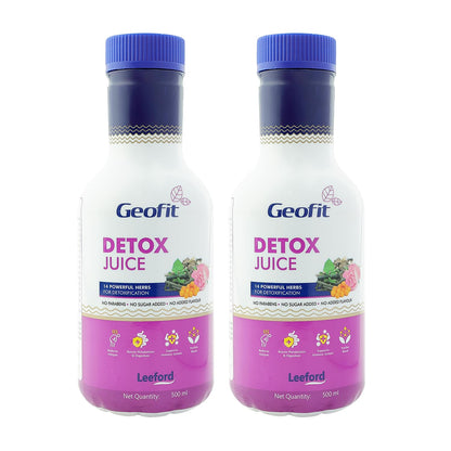 Geofit Detox Juice 500ml to Boost Metabolism & Digestion | Detoxifies Body, Purifies Blood & Reduces Fatigue | 14 Ayurvedic Herbs for Natural Cleanse | Weight Loss & Boost Energy Levels - Pack of 2