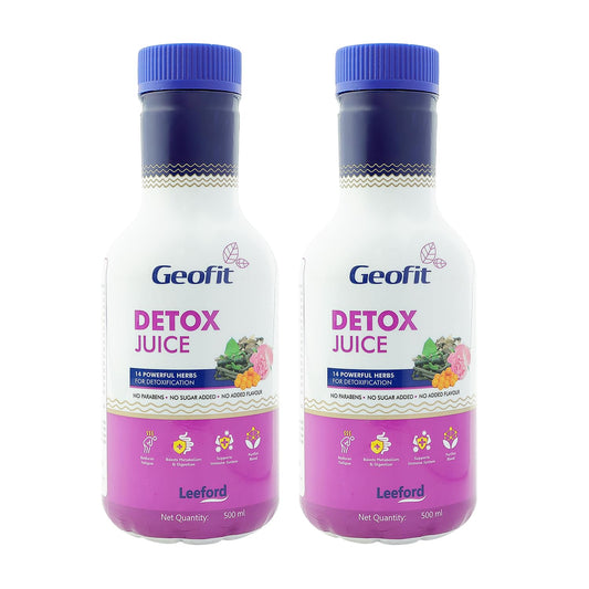 Geofit Detox Juice 500ml to Boost Metabolism & Digestion | Detoxifies Body, Purifies Blood & Reduces Fatigue | 14 Ayurvedic Herbs for Natural Cleanse | Weight Loss & Boost Energy Levels - Pack of 2