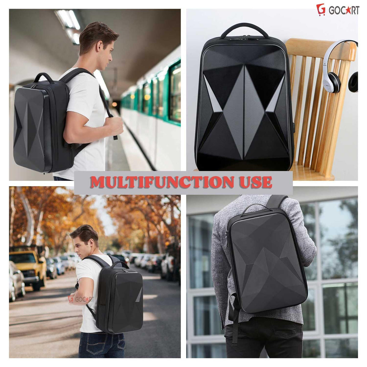 GOCART WITH G LOGO Hard Shell Business Computer Laptop Storage Backpack for Men and Women (Black)