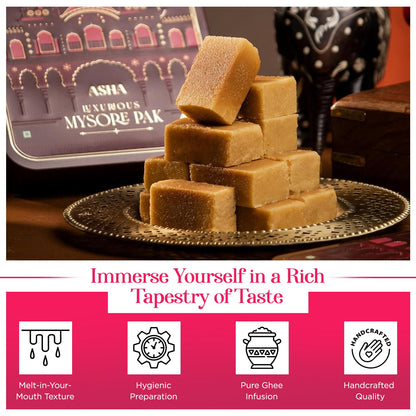 ASHA SWEET CENTER Handcrafted Mysore Pak (500G) | Made With Pure Desi Ghee | Melts In Mouth | Special Indian Mithai | Delicious & Healthy Exclusive Sweets Gift Box | Traditional Taste of Mysuru