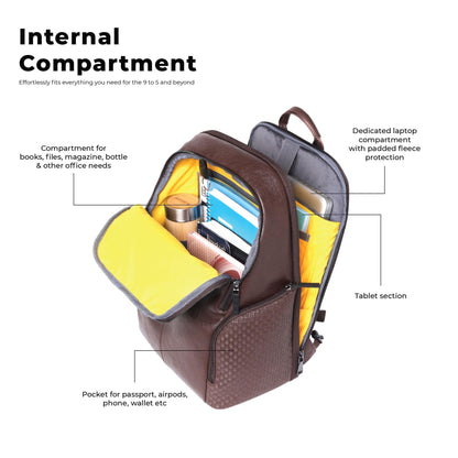 EUME Helix 28L Backpack Bag For Man, Rustic Brown| 2 Large Compartment office Laptop Backpack | Fits Up to 15.6" Laptop | Vegan Leather | Travel Bag | Laptop Backpack For Men and Women