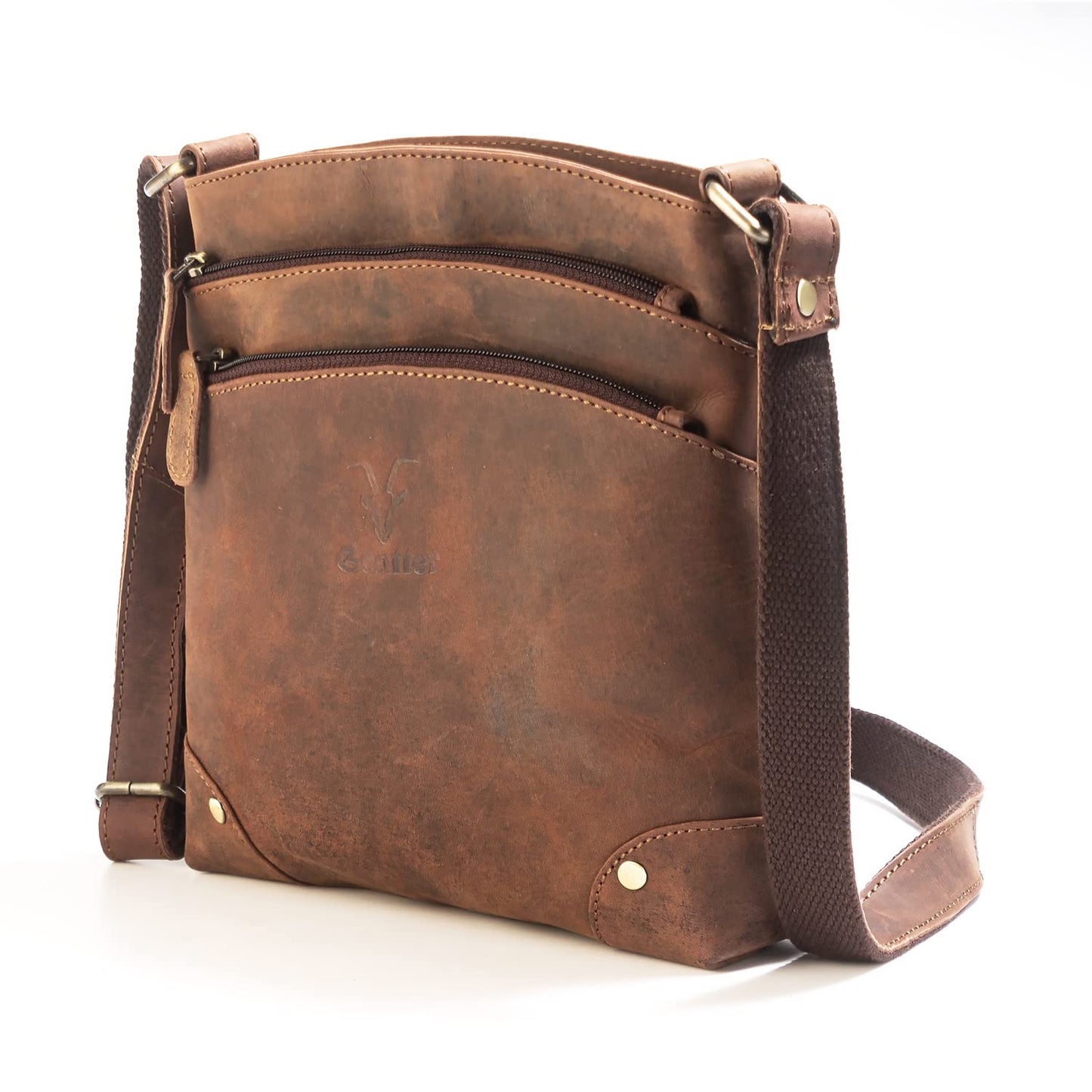 Goatter Hunter Leather 9.5" Inch Sling Cross-BodyBag for Girls And Women, (Brown)