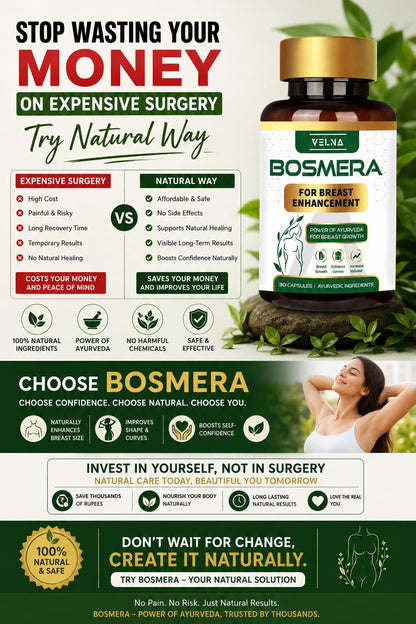 VELNA Bosmera Ayurvedic Women Wellness Capsules for Breast Growth with Shatavari & Fenugreek | Herbal Supplement for Natural Curves, Firmness & Confidence | 30 Capsules