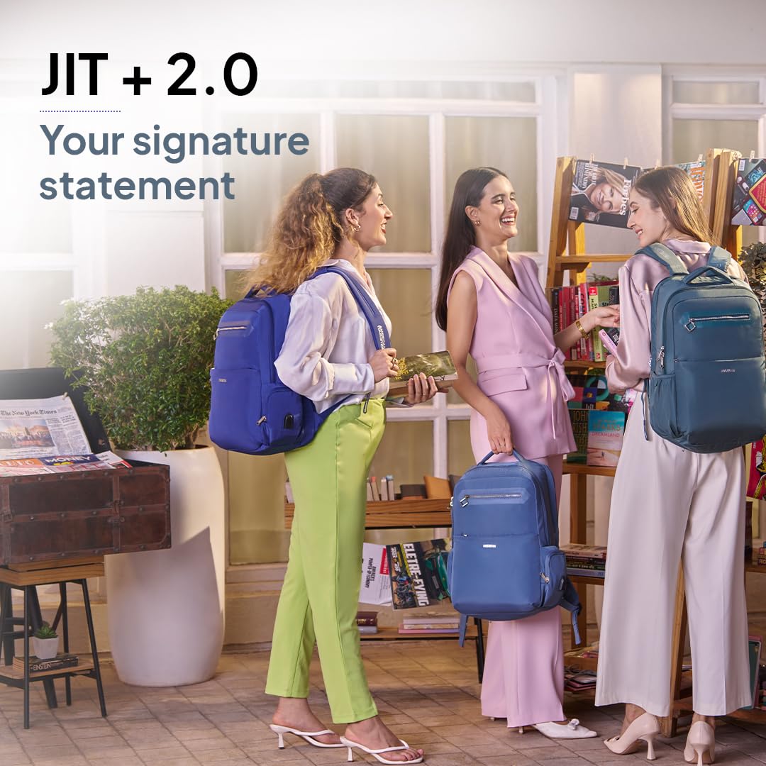 American Tourister Jit+ 2.0 Style 02|28L|17" Laptop Bag|2 Compartments|Smart College & Office Backpack for Men & Women|USB Charging Port, Rain Cover & Smart Sleeve|Mirage Blue|1 Year Global Warranty