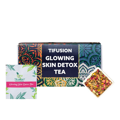 Tifusion Glowing Skin Tea for Healthy Hair & Glowing Skin| Whole Loose leaves Tea Iced Antioxidant Acne Herbal Cooler For Antiageing Blemish Control Wrinkles Pimples 20 Tea Bags (20 Serving Cups)
