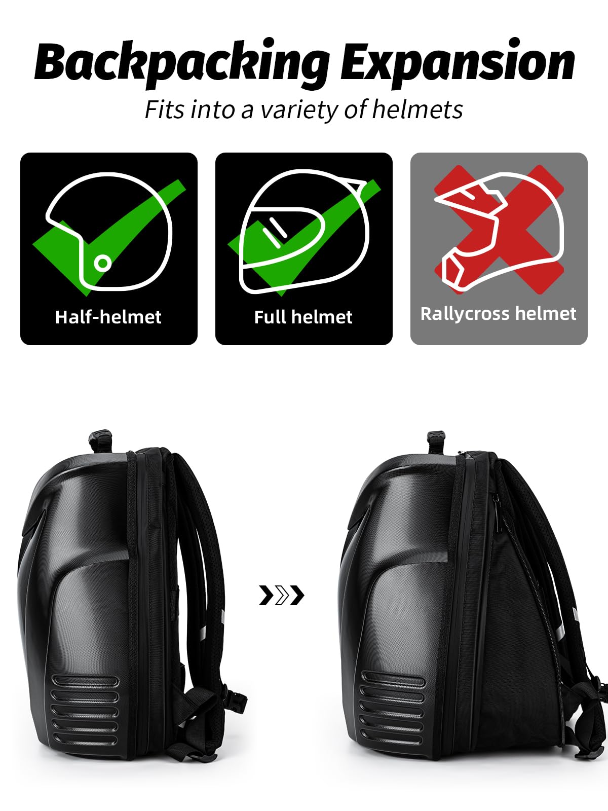 Gelrova Owl Eyes Motorcycle LED Backpack - 22L Expandable, Hardshell APP-Controlled LED Display Cyberpack, Fits 15.6" Laptop, Battery not included