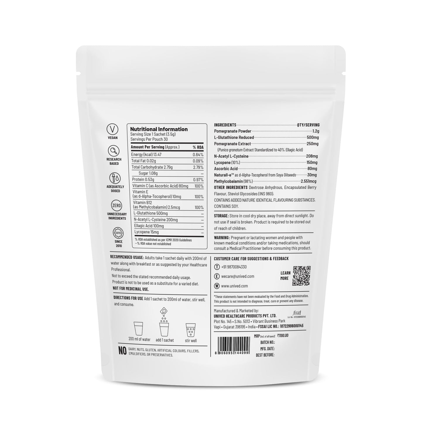 Unived Hyperpigmentation Care | L-Glutathione 500mg Packed With Antioxidant Support for Radiant & Glowing Skin | Helps Reduce Hyperpigmentation, Dark Spots & Age Spots | Berry, 30 Servings