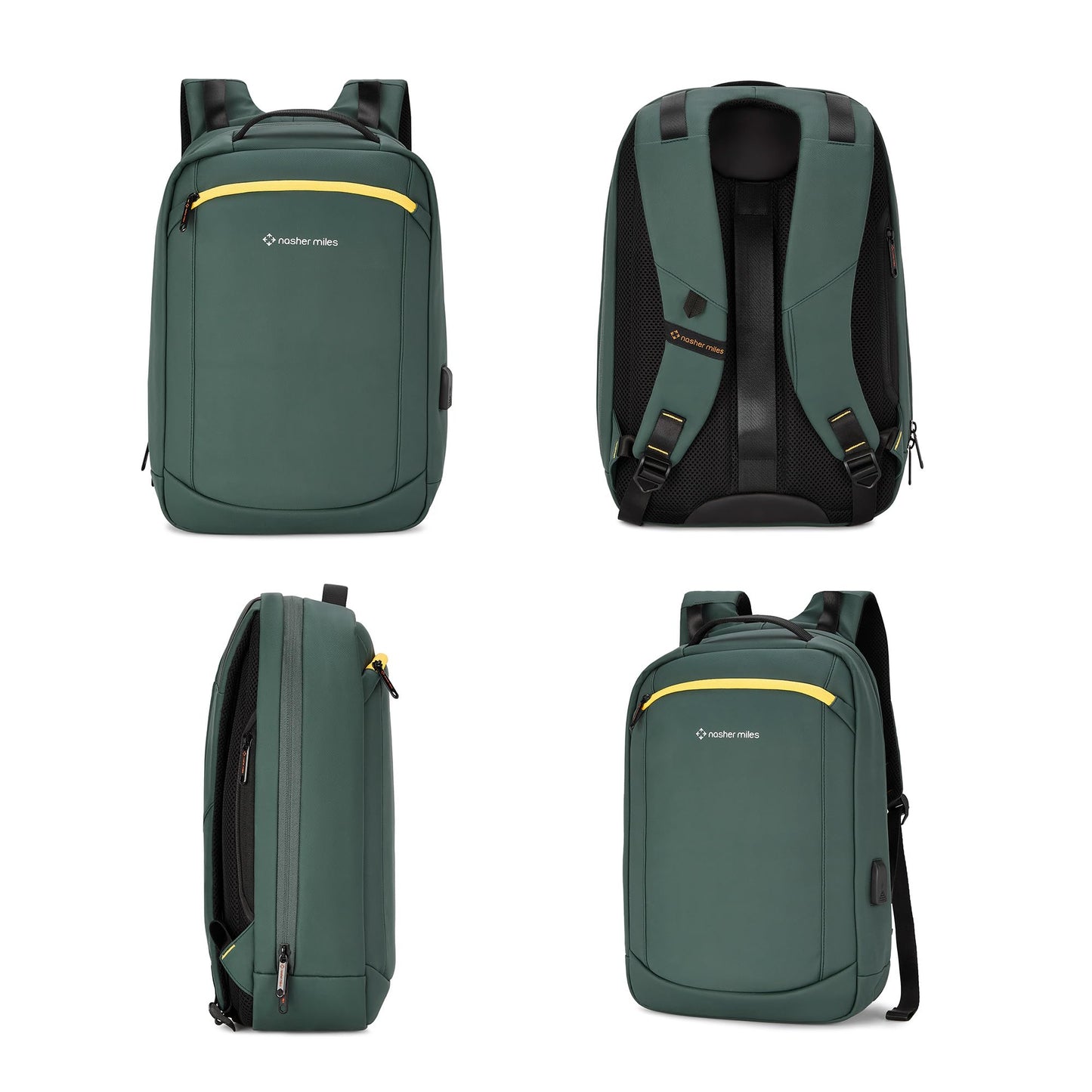 Nasher Miles Queens Passenger Workpack 22 Liters Water Resistant, Padded, Premium Reversed Polyester Olive Green Laptop Backpack | USB charging| Unisex | Ideal For Office