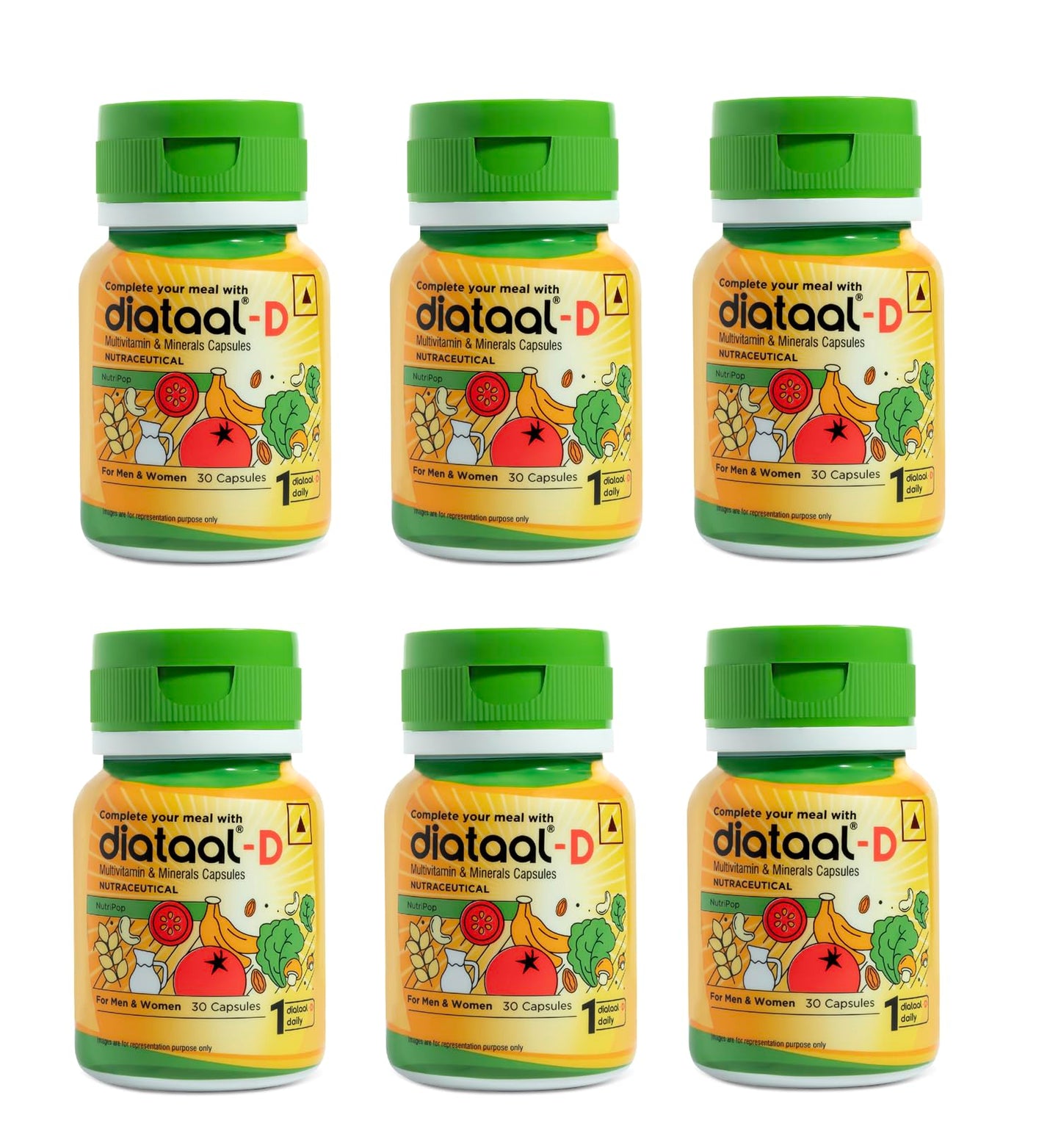 Diataal-D Multivitamin with added vit. D & ALA | Sustained Energy I Strong Bones I Immunity I Heart Health | Health, Fitness & Wellness Supplement | 180 Capsules | For Men and Women Pack of 6 (30 Cap each pack)