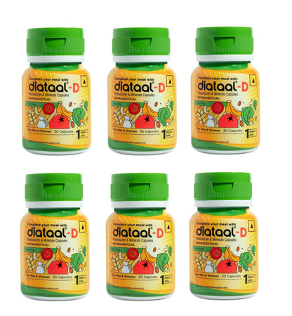Diataal-D Multivitamin with added vit. D & ALA | Sustained Energy I Strong Bones I Immunity I Heart Health | Health, Fitness & Wellness Supplement | 180 Capsules | For Men and Women Pack of 6 (30 Cap each pack)