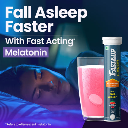 Fast&Up Melatonin with 5 mg Melatonin + 100 mg L-Theanine (20 Effervescent tablets) | Helps fall asleep faster & Wake up refreshed | Fast Acting, 100% Natural, Non-Addictive - Strawberry flavour