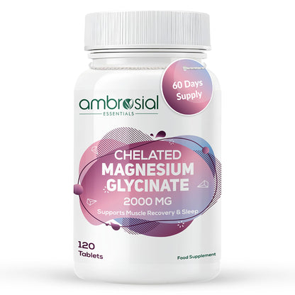 Ambrosial Chelated Magnesium Glycinate 2000mg | Provides 440mg Elemental Magnesium per Serving | 120 Vegan Tablets