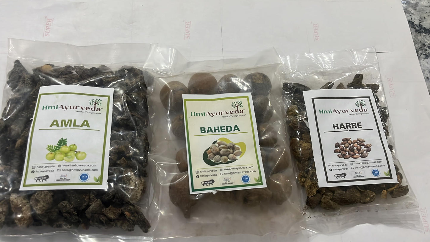 HMI AYURVEDA Triphala (Ratio 1:2:3) Raw, Whole (300 grams) - Harad, Baheda, Amla | 100% Pure and Natural, No Preservatives