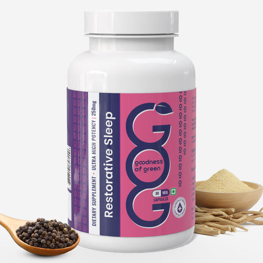 Goodness of Green Restorative Sleep Capsules, Ashwagandha & Black Pepper, Reduces Stress, Improves Sleep Quality & Rebalances Your Sleep Cycle, Plant-Based 30 Veg Capsules