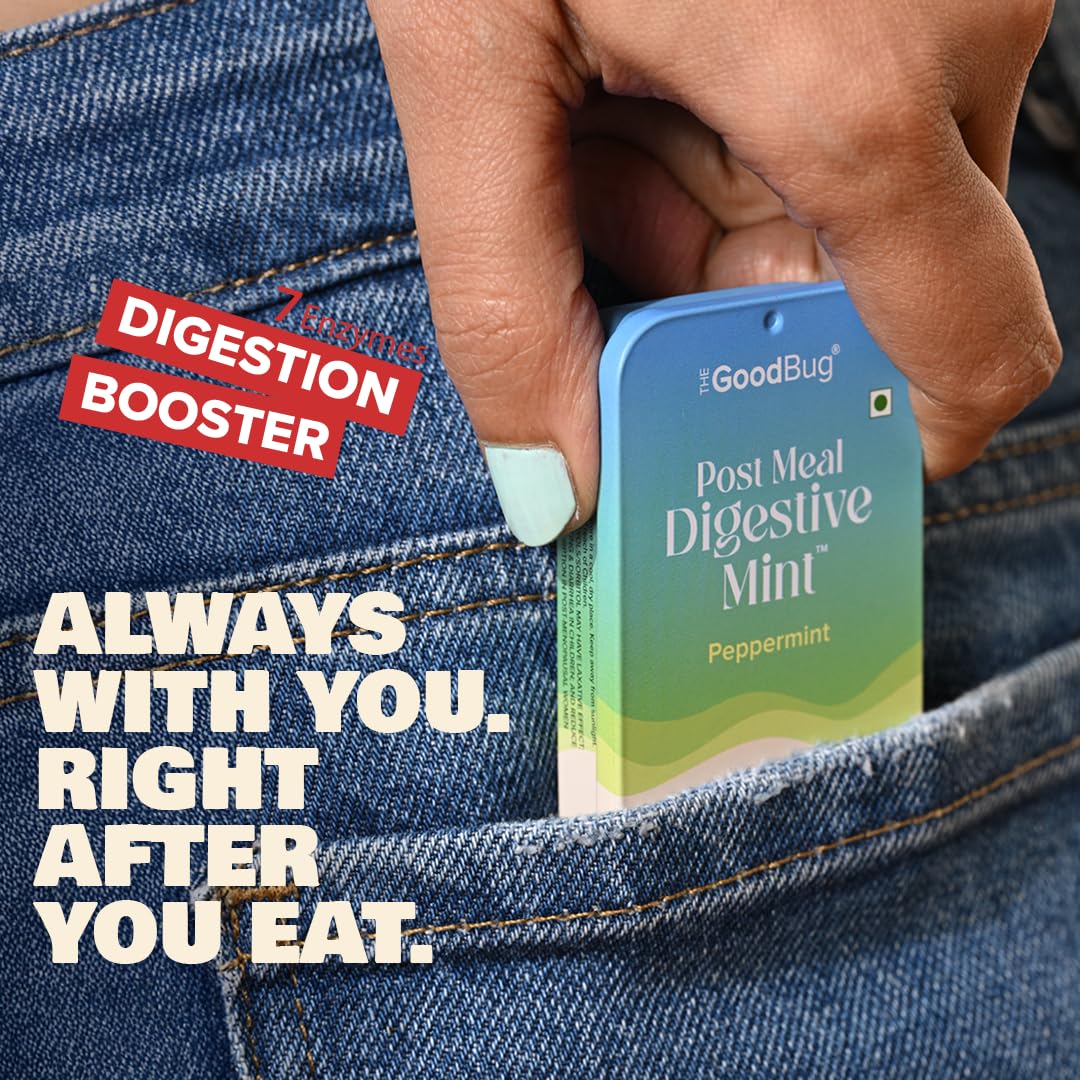 The Good Bug Post Meal Digestive Mints – Peppermint | Post Meal Digestion Booster | 7 Digestive Enzymes | Helps Reduce Post-Meal Heaviness, Bloating, Acidity & Discomfort | No Added Sugar | 28 Mints (14 x 2 Packs) (Pack Of 2, Peppermint)