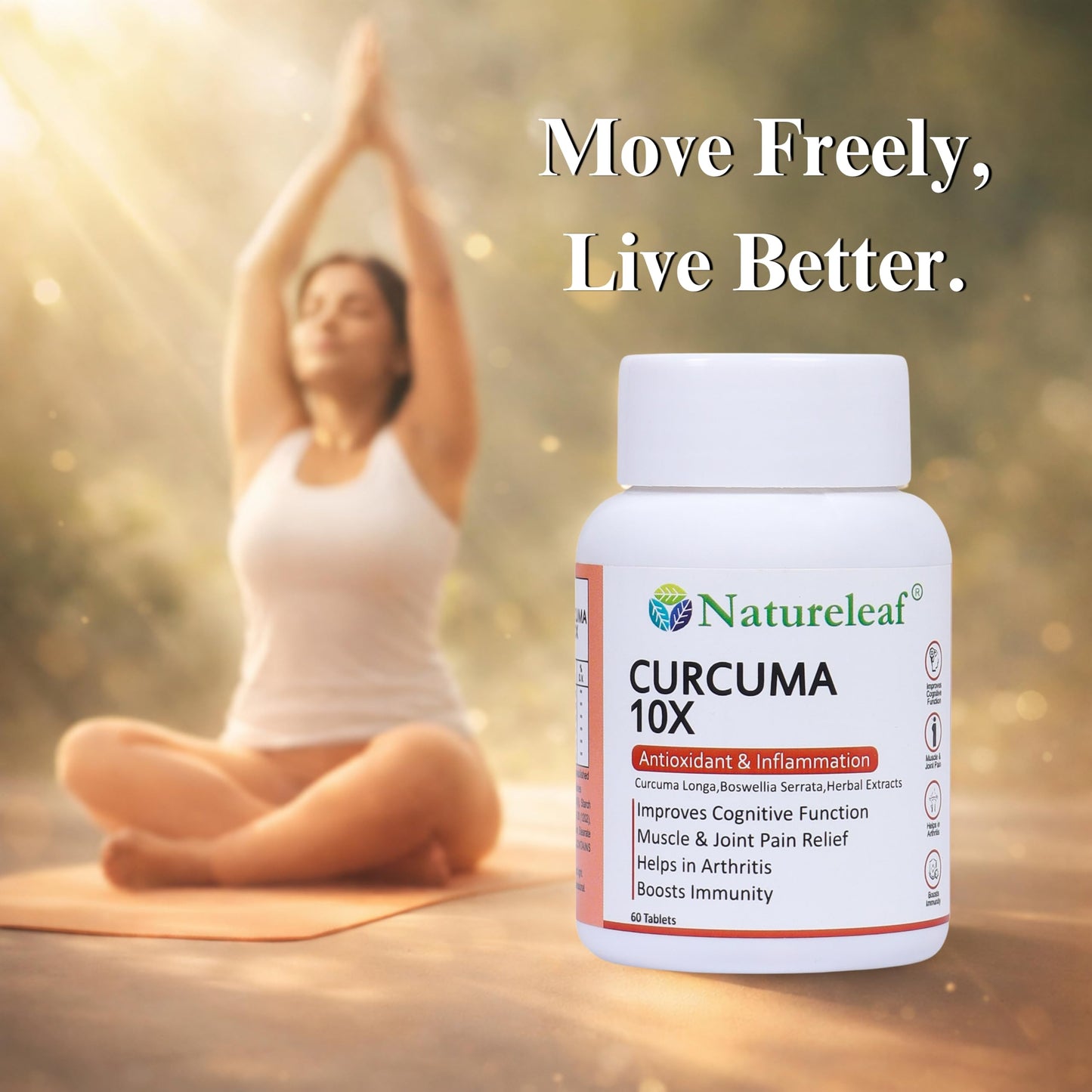 Natureleaf Curcuma10X | High Strength Curcumin Support | Joint & Mobility Support | Helps Reduce Inflammation | Supports Immunity | Enhanced Absorption Formula | 60 Tablets